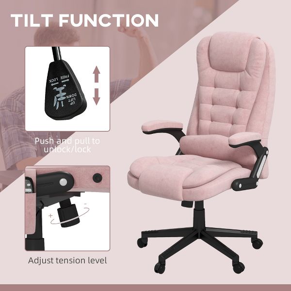HOMCOM 6 Point Vibrating Massage Office Chair with Heat, Velvet High Back Executive Office Chair with Reclining Backrest, Armrests, Black
