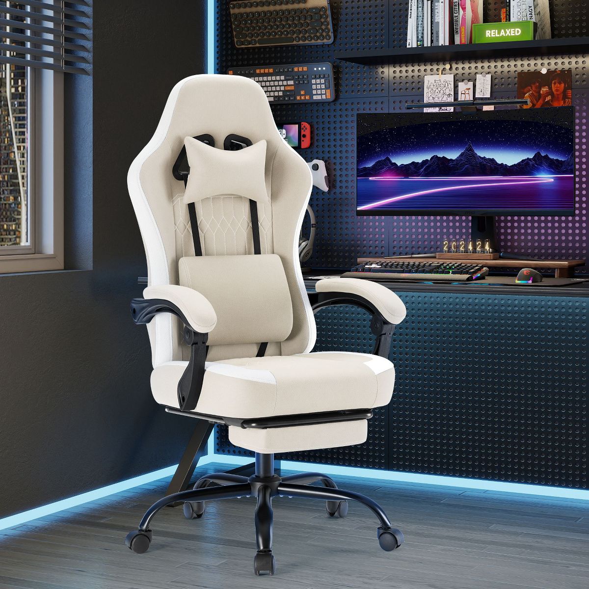 JIONJOY Ergonomic Gaming Chair with Footrest - High Back Lumbar Support, Adjustable Recline& Height, Swivel Computer Desk Chair-BK