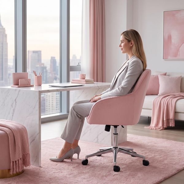 LauKingdom Adjustable Velvet Office Chair, Ergonomic Swivel Vanity Chair with Backrest Support, Comfortable Cute Desk Chair for Bedroom, Living Room