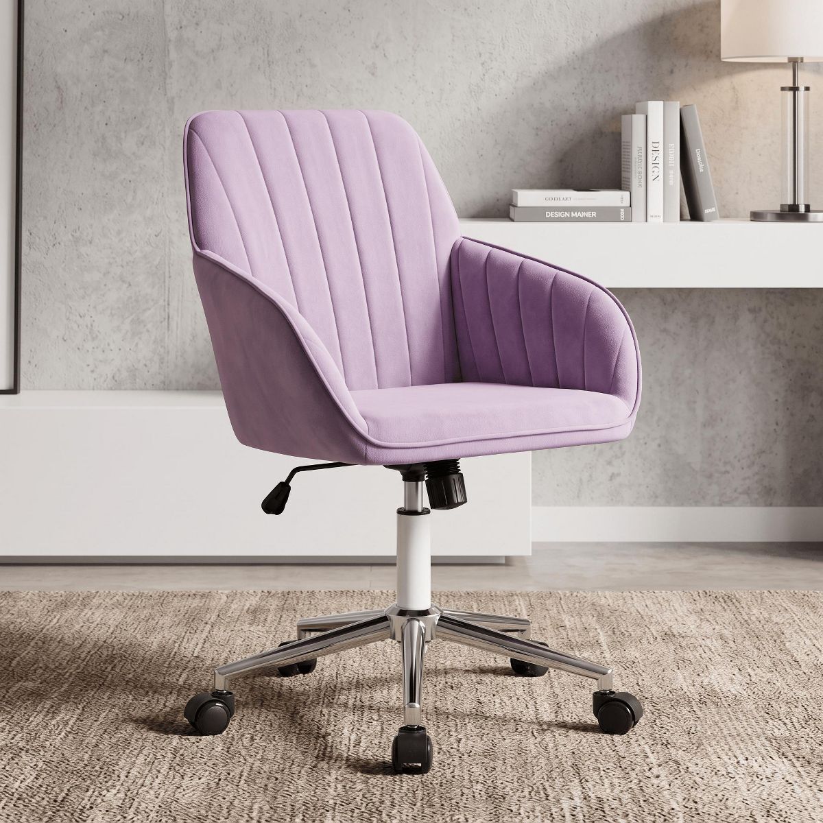 LauKingdom Adjustable Velvet Office Chair, Ergonomic Swivel Vanity Chair with Backrest Support, Comfortable Cute Desk Chair for Bedroom, Living Room