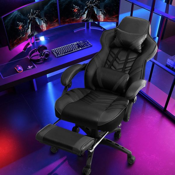 Costway Office Computer Desk Chair Gaming Chair Adjustable Swivel w/Footrest Black