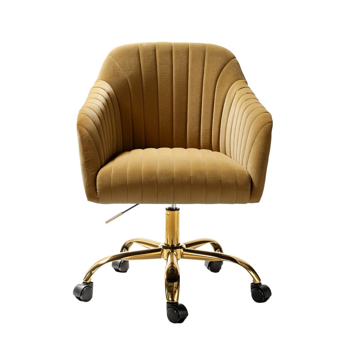 Alex Velvet Height-adjustable Swivel Task Office Chair with Channel-tufted Back and Gold Metal Base | Karat Home - Black