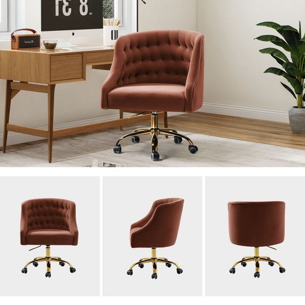 Anika Modern Velvet Height-adjustable Swivel Task Office Chair with Button-tufted Back and Gold Base | Karat Home - Black