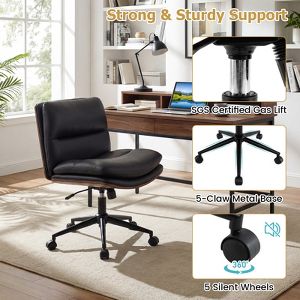 Costway Armless Office Chair w/Wheels Curved Backrest Padded Seat Smooth Faux Leather Black