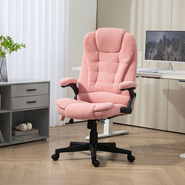 HOMCOM 6 Point Vibrating Massage Office Chair with Heat, Velvet High Back Executive Office Chair with Reclining Backrest, Armrests, Pink