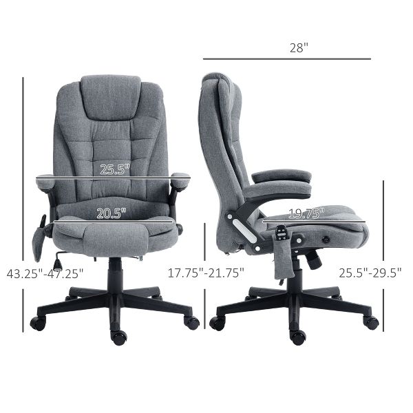 Vinsetto 6 Point Vibrating Massage Office Chair with Heat, Linen High Back Executive Office Chair with Reclining Backrest, Armrests, Black