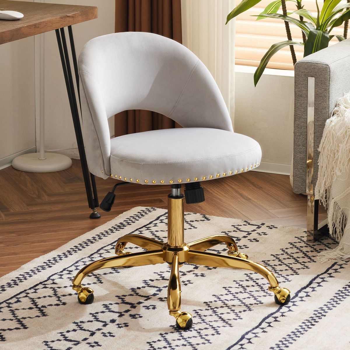 Karl Home | 23 inch Navy Blue Task Chair Office Desk Chair Make Up Chair With Wheels