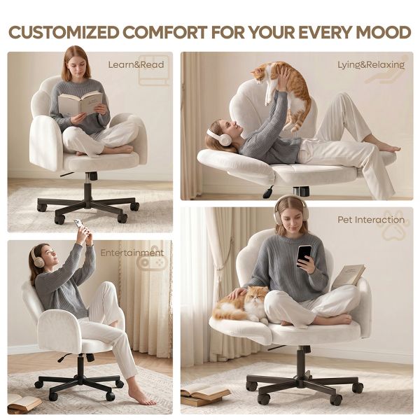 Bestier Criss Cross Chair Vanity Desk Chair with Foldable Armrests, Reclining Office Chair for Home Office, Makeup & Reading,Pet-Friendly, Beige