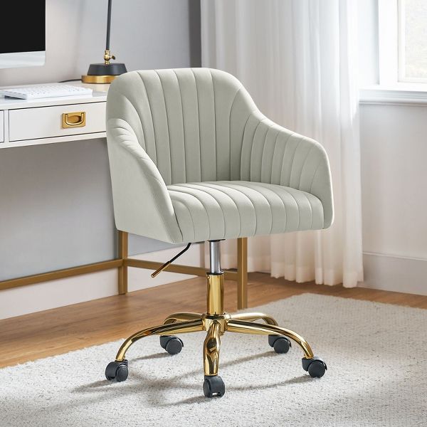 Alex Velvet Height-adjustable Swivel Task Office Chair with Channel-tufted Back and Gold Metal Base | Karat Home - Black