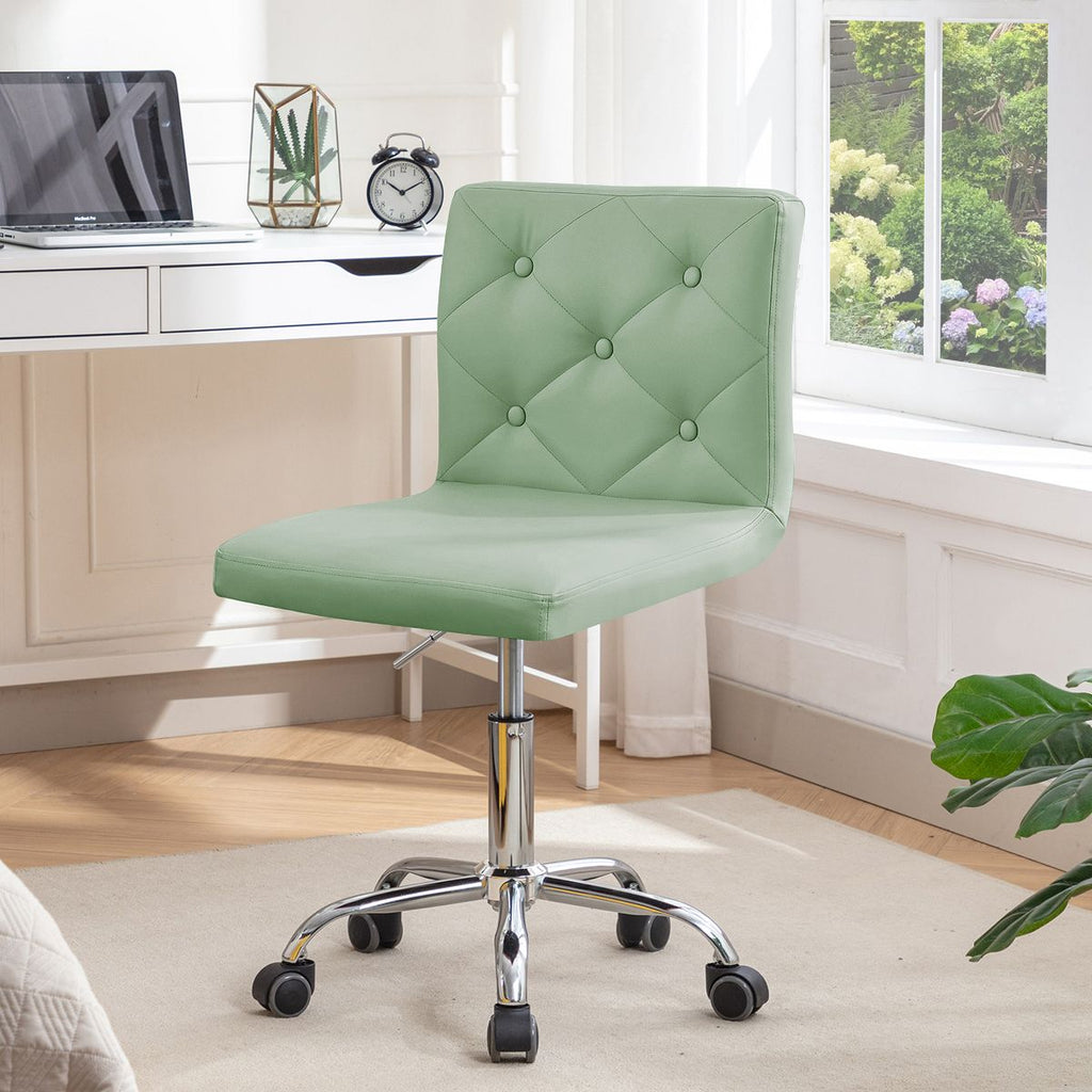 VECELO PU Leather Modern Office Computer Chair with Upholstery and Adjustable Metal Base, Mid-Back Armless Swivel Office Chairs, Green