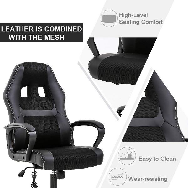 FDW Racing Gaming Chair Home Office Chair Ergonomic Desk Chair Massage PU Leather Computer Chair with Lumbar Support Headrest Armrest ,Black
