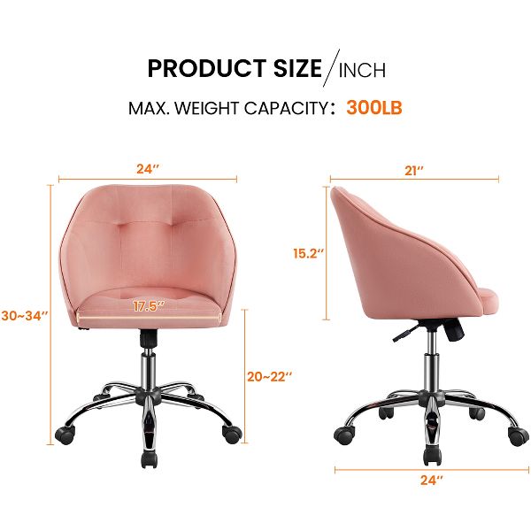 Yaheetech Velvet Desk Chair for Home Office, Soft Height Adjustable 360° Swivel Computer Chair, Gray