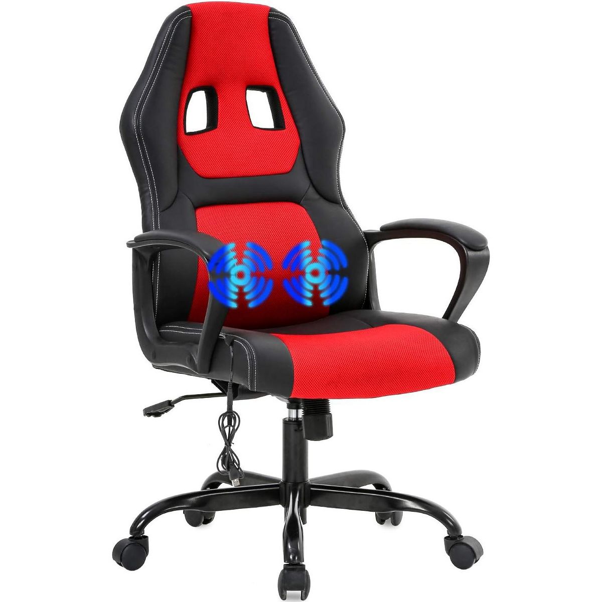 FDW Racing Gaming Chair Home Office Chair Ergonomic Desk Chair Massage PU Leather Computer Chair with Lumbar Support Headrest Armrest ,Black