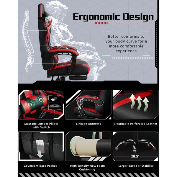 Yaheetech Adjustable Computer Chair with Footrest and Lumbar Support Black