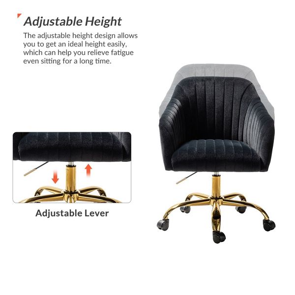 Alex Velvet Height-adjustable Swivel Task Office Chair with Channel-tufted Back and Gold Metal Base | Karat Home - Black