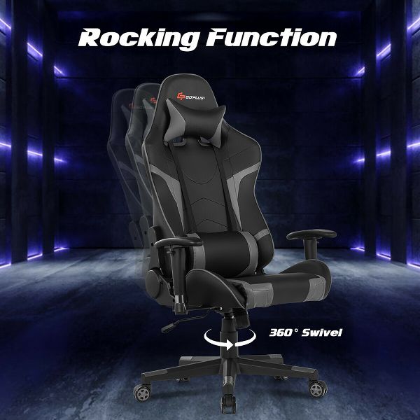 Costway Massage Gaming Chair Reclining Swivel Racing Office Chair w/Lumbar Support Blue