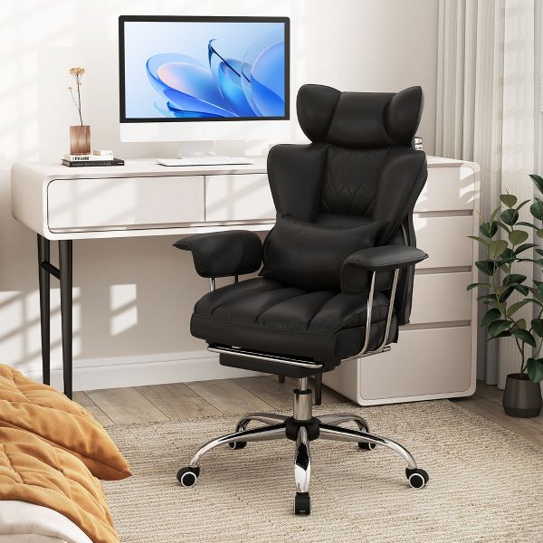 Costway 400 LBS Big & Tall Office Chair with Adjustable Height Reclining Function Footrest Black