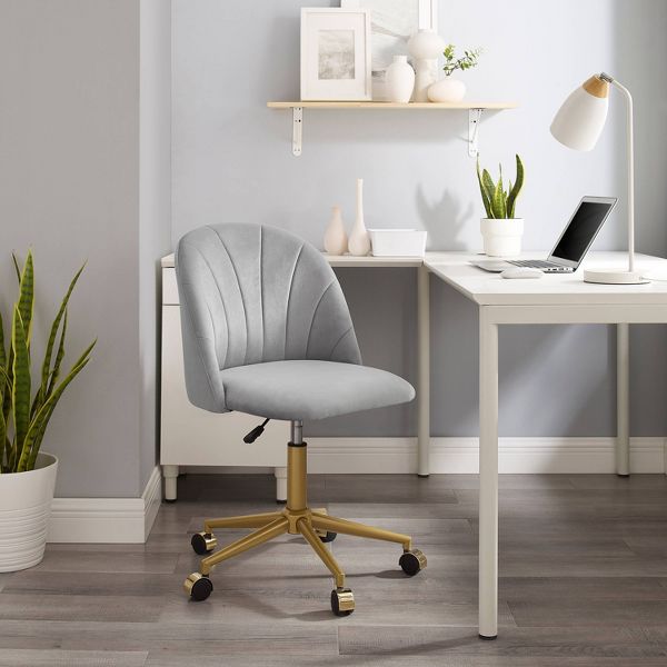 Athena Adjustable Height and Swivel Desk Chair Light Gray - Linon: Office Chair with Casters, Armless Design, Padded Back & Seat