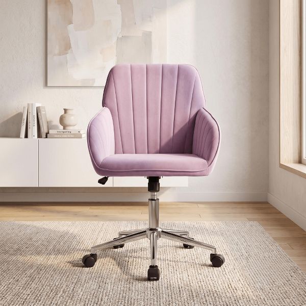 LauKingdom Adjustable Velvet Office Chair, Ergonomic Swivel Vanity Chair with Backrest Support, Comfortable Cute Desk Chair for Bedroom, Living Room