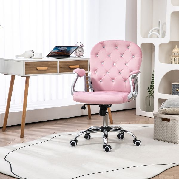 Button Tufted Desk Chair, Home Office Chair with Padded Armrests, Adjustable Height and Swivel Wheels