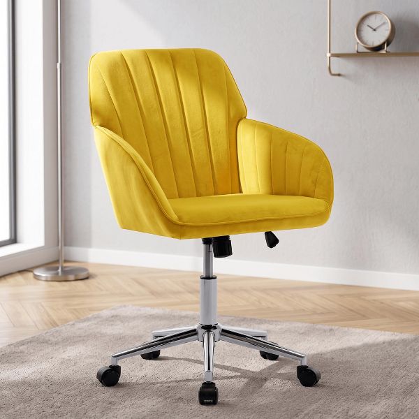 LauKingdom Adjustable Velvet Office Chair, Ergonomic Swivel Vanity Chair with Backrest Support, Comfortable Cute Desk Chair for Bedroom, Living Room