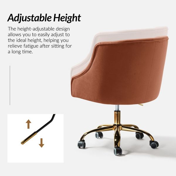 Anika Modern Velvet Height-adjustable Swivel Task Office Chair with Button-tufted Back and Gold Base | Karat Home - Black