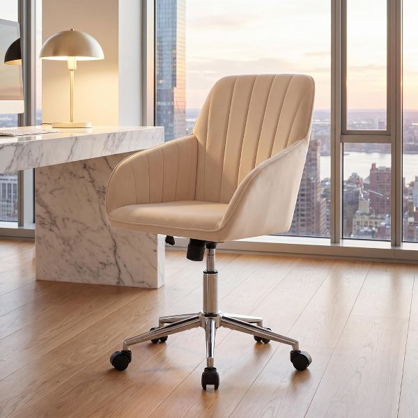 LauKingdom Adjustable Velvet Office Chair, Ergonomic Swivel Vanity Chair with Backrest Support, Comfortable Cute Desk Chair for Bedroom, Living Room