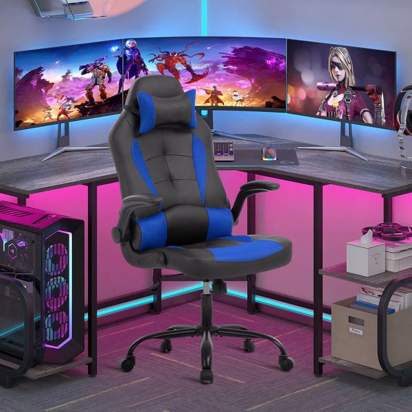 FDW PC Gaming Chair Office Chair Desk Chair with Lumbar Support Flip Up Arms Headrest, Black