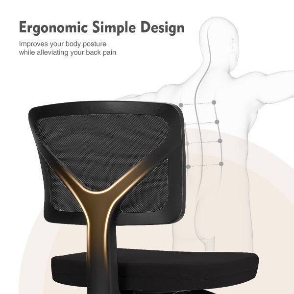 JIONJOY Armless Mesh Office Chair - Adjustable Height Rolling Desk Chair for Small Space, Dorm, Home Office | Black