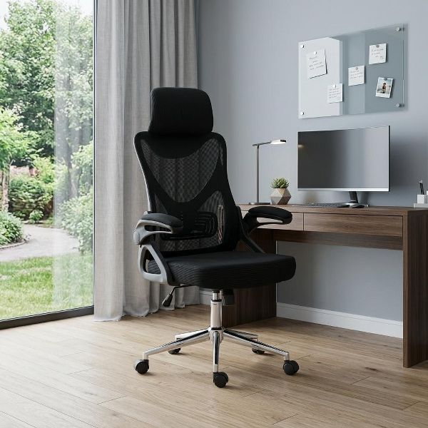 HomeRoots Black Adjustable Height Swivel Rolling Office Chair