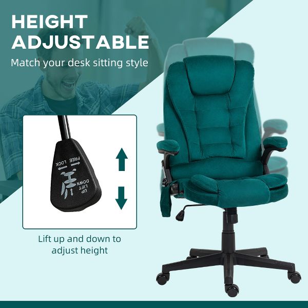 HOMCOM 6 Point Vibrating Massage Office Chair with Heat, Velvet High Back Executive Office Chair with Reclining Backrest, Armrests, Black