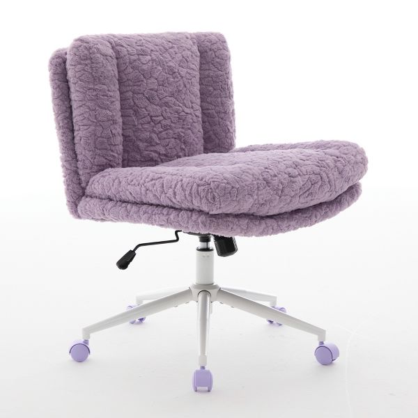 26.4" Wide Faux Fur Office Chair, Adjustable Swivel Desk Chair with Double Cushion, Ergonomic Home Office Chair, Violet