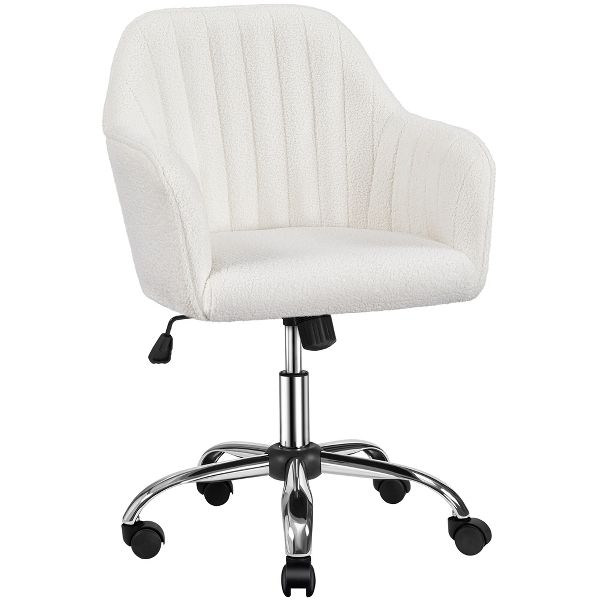 Yaheetech Modern Faux Leather Desk Chair, 360° Swivel Height Adjustable Upholstered Computer Chair for Home Office Study, Dark Gray