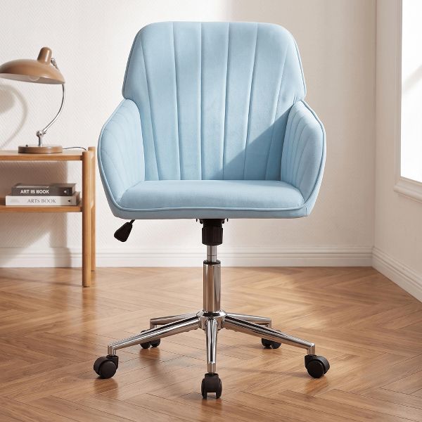 LauKingdom Adjustable Velvet Office Chair, Ergonomic Swivel Vanity Chair with Backrest Support, Comfortable Cute Desk Chair for Bedroom, Living Room