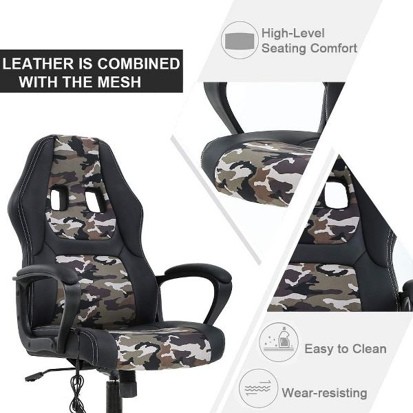 FDW Racing Gaming Chair Home Office Chair Ergonomic Desk Chair Massage PU Leather Computer Chair with Lumbar Support Headrest Armrest ,Black