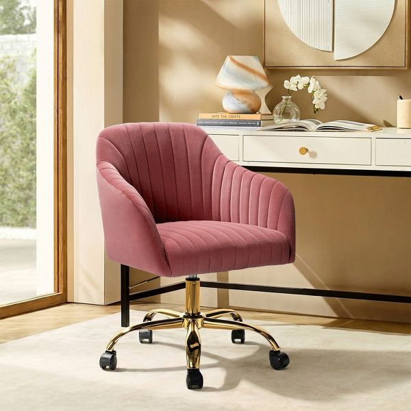 Alex Velvet Height-adjustable Swivel Task Office Chair with Channel-tufted Back and Gold Metal Base | Karat Home - Black