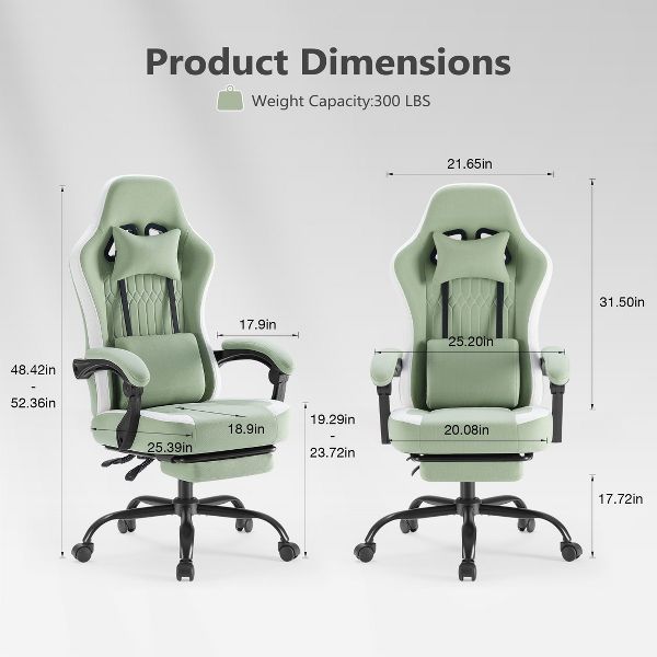 JIONJOY Ergonomic Gaming Chair with Footrest - High Back Lumbar Support, Adjustable Recline& Height, Swivel Computer Desk Chair-BK