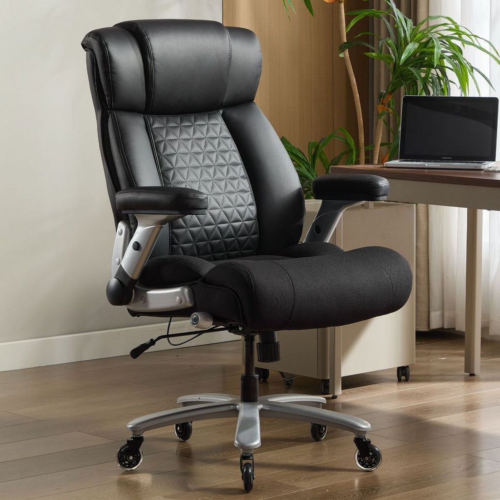 500lbs Big and Tall Office Chair with Adjustable Lumbar Support, Executive Heavy Duty Chair with Flip-Up Armrests and Wider Seat, Ergonomic Chair