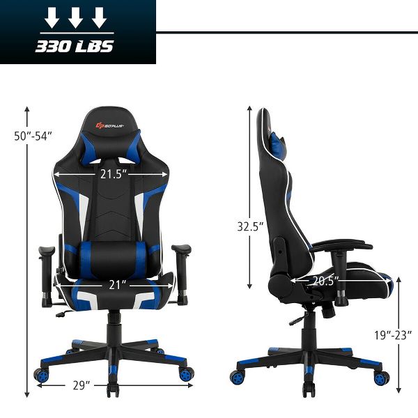Costway Massage Gaming Chair Reclining Swivel Racing Office Chair w/Lumbar Support Blue