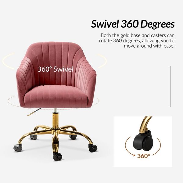 Alex Velvet Height-adjustable Swivel Task Office Chair with Channel-tufted Back and Gold Metal Base | Karat Home - Black