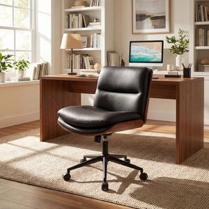 Costway Armless Office Chair w/Wheels Curved Backrest Padded Seat Smooth Faux Leather Black