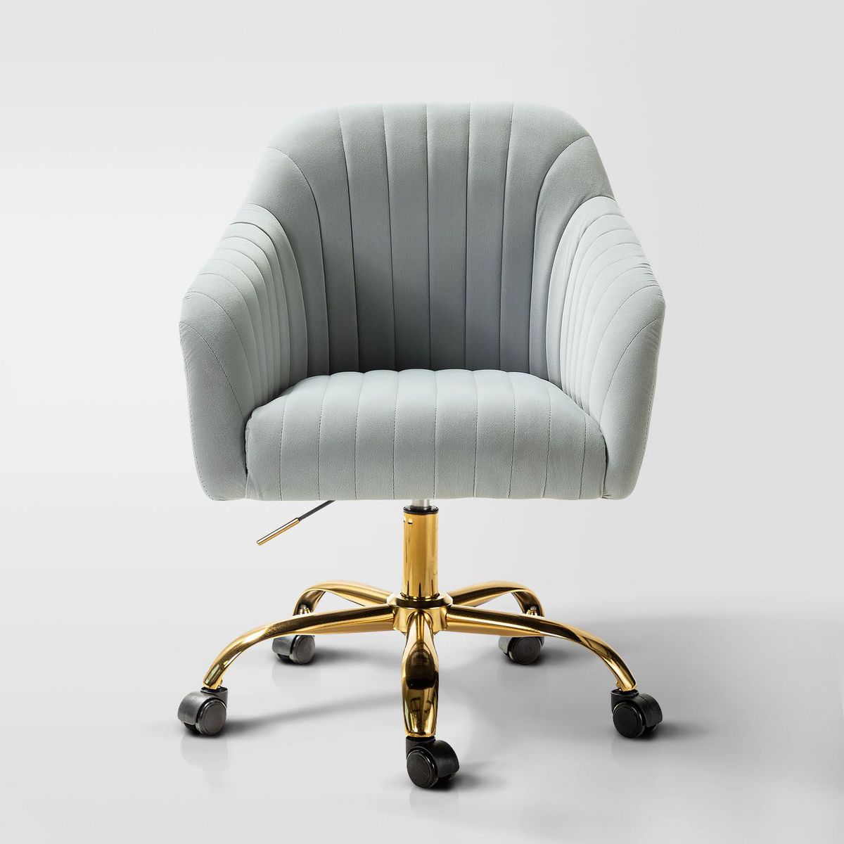 Alex Velvet Height-adjustable Swivel Task Office Chair with Channel-tufted Back and Gold Metal Base | Karat Home - Black