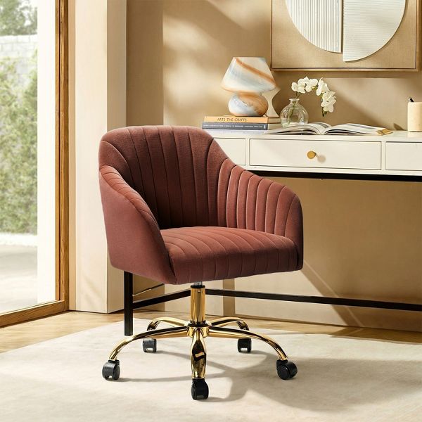 Alex Velvet Height-adjustable Swivel Task Office Chair with Channel-tufted Back and Gold Metal Base | Karat Home - Black