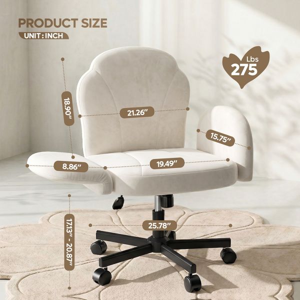 Bestier Criss Cross Chair Vanity Desk Chair with Foldable Armrests, Reclining Office Chair for Home Office, Makeup & Reading,Pet-Friendly, Beige