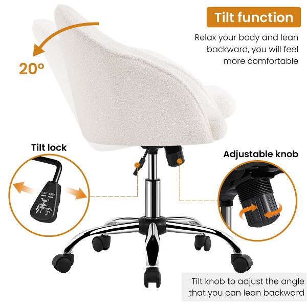 Yaheetech Velvet Desk Chair for Home Office, Soft Height Adjustable 360° Swivel Computer Chair, Gray
