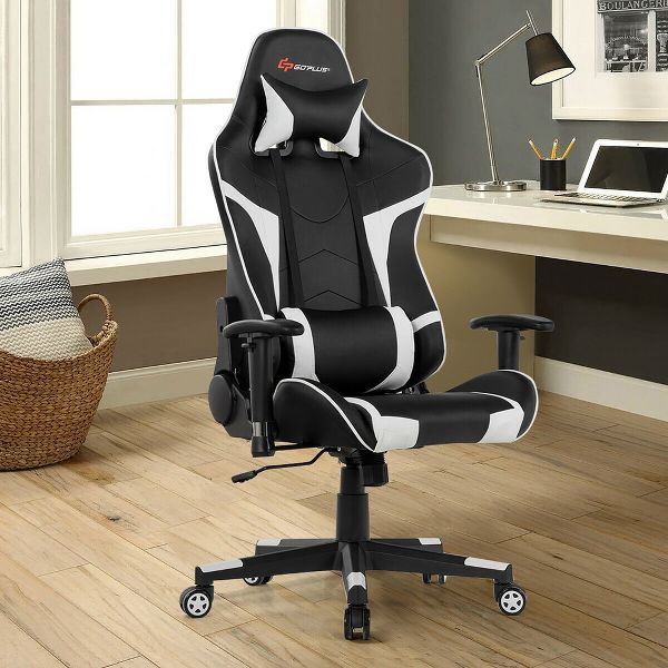 Costway Massage Gaming Chair Reclining Swivel Racing Office Chair w/Lumbar Support Blue