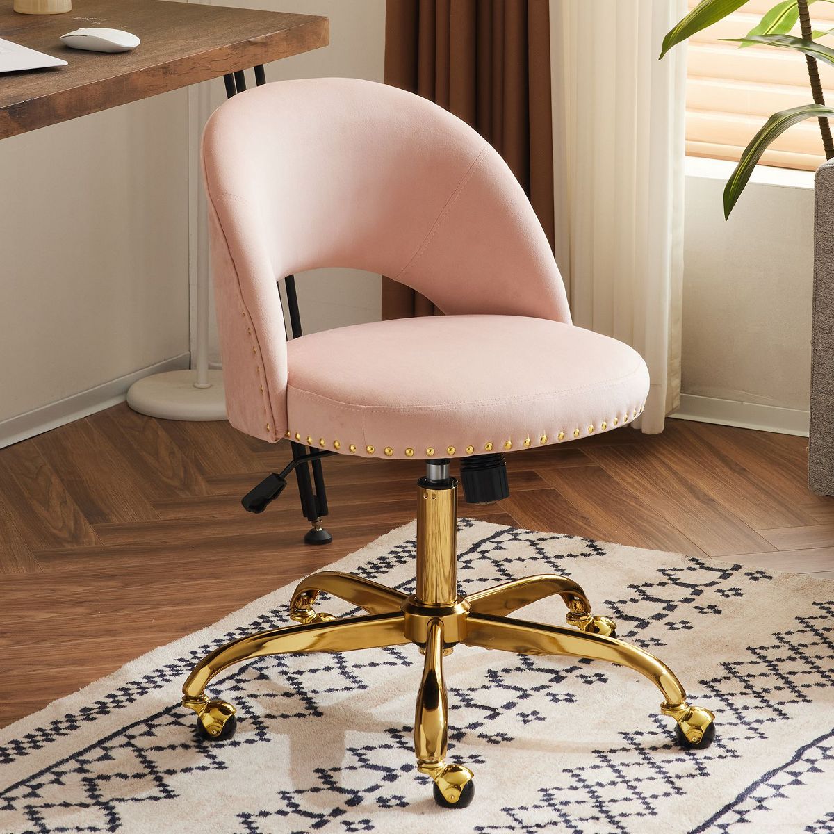 Karl Home | 23 inch Navy Blue Task Chair Office Desk Chair Make Up Chair With Wheels