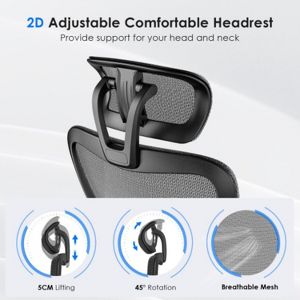 Black Ergonomic Office Chair, Mesh Desk Chair with Adjustable Lumbar & Headrest, Swivel Computer Chair for Home, Single