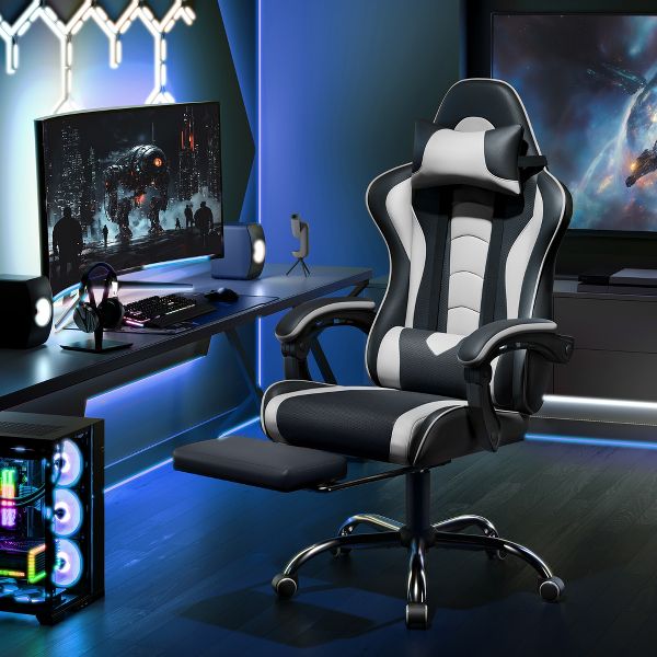 Yaheetech Adjustable Computer Chair with Footrest and Lumbar Support Black