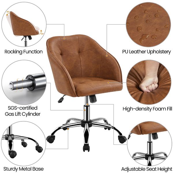 Yaheetech Velvet Desk Chair for Home Office, Soft Height Adjustable 360° Swivel Computer Chair, Gray